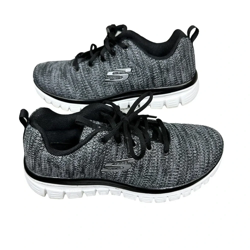 Skechers Women's Black Knit Low Top‎ Lace Up Athletic Sneakers Size 7
